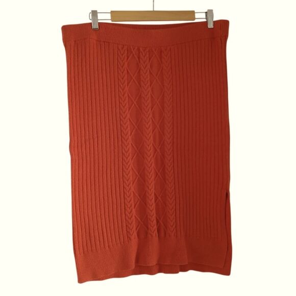 Marc New York Orange Ribbed Midi Pencil Skirt in Chili Y2K Fold Over Style - Picture 1 of 9